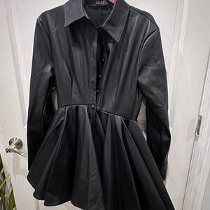AKIRA Sleek Black pleather Peplum Jacket